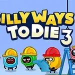 Rajzfilm stílusú figurák különféle színű sisakokban, amint építkezési szituációban állnak kék háttér előtt, a Silly Ways To Die 3 felirat alatt