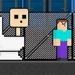 Pixeles stílusú kép egy WC-ből kiemelkedő karakterről és két blokkos kinézetű figuráról egy rácsos háttér előtt