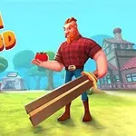 Rajzolt, izmos férfi kockás ingben és farmerban nagy kardot tart, miközben egy almát néz, háttérben vidékies táj és ház látható
