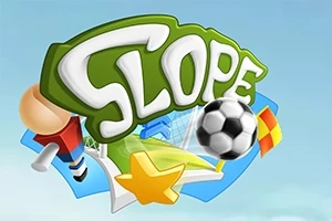 Rajzolt, élénk színekkel megjelenített logó, mely tartalmaz egy focilabdát, egy zászlót, egy sárga csillagot és a Slope feliratot