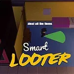 Egy sötét szobát ábrázol a kép, ahol egy figurának zöld lámpafény világítja meg az útját, miközben a „Smart Looter” felirat van rajta