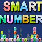 „SMART NUMBERS” felirat színes, árnyékos betűkkel, színes számos blokkok klasszikus játék stílusban, sötétkék háttér