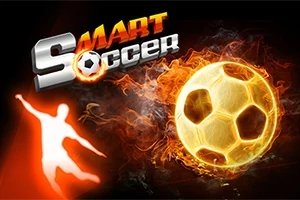 Egy tüzes foci labda egy stilizált emberi figura mellett, a háttérben a Smart Soccer felirattal
