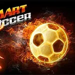 Egy tüzes foci labda egy stilizált emberi figura mellett, a háttérben a Smart Soccer felirattal