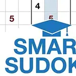 A képen egy sudoku rács részlete látható számokkal, felette egy kék diplomás sapka ikon és a SMART SUDOKU felirat