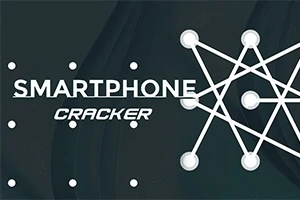 Sötét háttér előtt fehér vonalakkal és pontokkal ábrázolt hálózat, mellette a Smartphone Cracker felirat