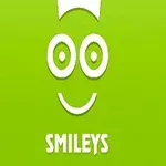Zöld háttér előtt fehér mosolygós arc stilizált ábrázolása SMILEYS felirattal