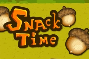 A képen a Snack Time felirat látható rajzolt makk motívumokkal körülvéve
