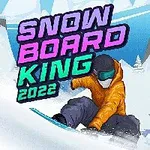 Egy snowboardos narancssárga kabátban havas hegyoldalon halad lefelé, miközben a háttérben havas fenyők és jeges hegycsúcsok láthatók