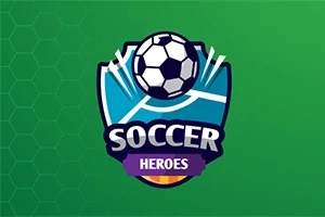 Focilabda és kék pajzs logó zöld háttér előtt, alatta a Soccer Heroes felirat