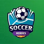 Focilabda és kék pajzs logó zöld háttér előtt, alatta a Soccer Heroes felirat