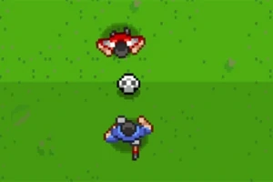Két pixel art játékos szemben egymással zöld gyepen egy futball-labdával közöttük