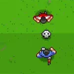 Két pixel art játékos szemben egymással zöld gyepen egy futball-labdával közöttük