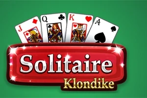 Négy játékkártya (J, Q, K, A) egy zöld háttér előtt, alatta a Solitaire Klondike piros panelen feliratozva
