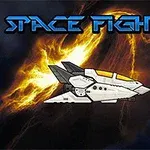 Űrhajó sötét űr háttérrel és Space Fighter felirattal