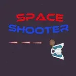 Űrhajók repülnek az űrben, lézernyalábokat lőnek egymás felé, középen a SPACE SHOOTER felirat látható piros és kék betűkkel