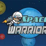 Űrhajós rakétával repül egy kék bolygó előtt, háttérben több színes bolygóval, a képen a Space Warrior felirat látható
