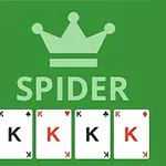 Zöld háttéren egy korona ikon és a SPIDER szó látható, alatta négy király kártyalap