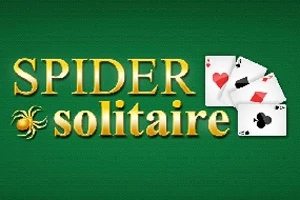 Zöld háttér előtt arany színű Spider Solitaire felirat látható, mellette négy különböző színű játékkártya