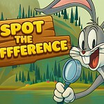 Rajzfilmfigura nagyítóval egy hegyvidéki táj előtt, „Spot the Difference” és „Play” gombokkal