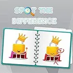Nyitott füzet két oldalon lakattal és koronával, színes ceruzák kíséretében, Spot the Difference felirattal