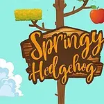 Rajzfilm-stílusú sün, aki felhőn ül és almát tart a kezében, mellette faágon lóg a Springy Hedgehog felirat