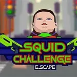 Egy illusztrált kép egy digitális karakterrel a háttérben, zöld világító fegyverekkel, középen a Squid Challenge felirattal