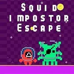Két rajzfilmszerű karakter, egy piros és egy zöld, állnak egy lila sakktábla mintájú háttér előtt, miközben felettük a Squid Impostor Escape felirat látható
