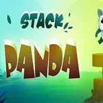 Rajzolt panda figura zöld háttérrel és álló hengerekkel, a Stack Panda felirattal