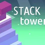 Színes, egymásra helyezett, geometriai formákból álló torony halványzöld háttérrel és STACK tower felirattal