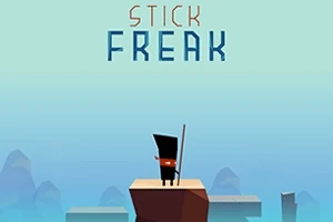 Egy fekete alak egyensúlyoz egy sziklán, hosszú bottal a kezében, háttérben hegyekkel és az STICK FREAK felirattal