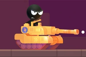 Fekete figura sárga tankban ül egy lila háttér előtt
