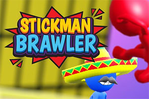 Egy kék figurát ábrázol sombreróval és bajusszal, mellette Stickman Brawler felirattal