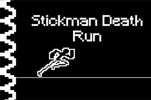 Fekete háttér fehér feliratokkal; egy stilizált madár ikon és Stickman Death Run szöveg