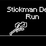 Fekete háttér fehér feliratokkal; egy stilizált madár ikon és Stickman Death Run szöveg