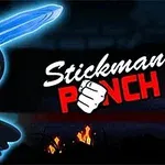 Egy sötét hátterű kép, amelyen egy ragyogó szemű, kék fényű kardot tartó pálcikaember látható, mellette Stickman Punch felirattal