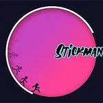 Egy rózsaszín-lila körön egy sor futó pálcikaember látható, mellette a Stickman Runner felirat