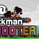 Egy pálcikaember nagy fegyvert tartva tüzet nyit, felül felhős égbolt, alul a Stickman Shooter szöveggel