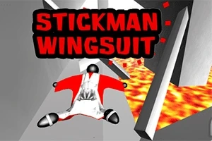 Egy fekete-piros szöveggel feliratozott kép, amelyen egy piros wingsuitban repülő pálcikaember látható, alatta láva háttérrel