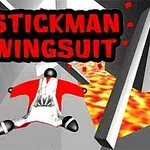 Egy fekete-piros szöveggel feliratozott kép, amelyen egy piros wingsuitban repülő pálcikaember látható, alatta láva háttérrel