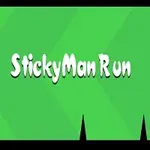 Zöld háttér előtt StickyMan Run felirat, alul tüskék és egy kis fekete figura látható