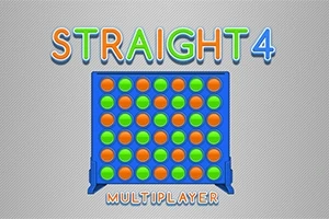 Világosszürke háttér előtt álló kék négyzetrács piros és zöld korongokkal, fölötte STRAIGHT 4, alatta MULTIPLAYER színes szavakkal