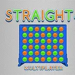 Világosszürke háttér előtt álló kék négyzetrács piros és zöld korongokkal, fölötte STRAIGHT 4, alatta MULTIPLAYER színes szavakkal
