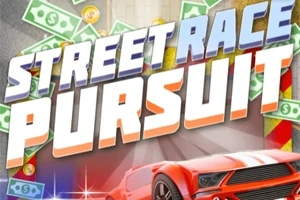 Piros sportautó versenyez papírpénzzel és érmékkel körülvéve, háttérben nagy betűkkel a Street Race Pursuit szöveg