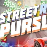 Piros sportautó versenyez papírpénzzel és érmékkel körülvéve, háttérben nagy betűkkel a Street Race Pursuit szöveg