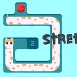 Rajzolt macska kígyószerűen egy útvonalon, mellette Stretch the Cat felirat