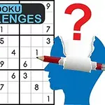 Sudoku rejtvény részlete egy kék emberi sziluettel, amelybe ceruza és kérdőjel van ágyazva