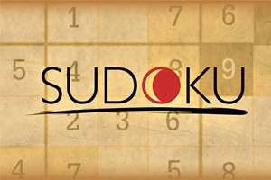 A „Sudoku” felirat barna, kockás háttér előtt látható, amelyen számok jelennek meg