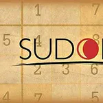 A „Sudoku” felirat barna, kockás háttér előtt látható, amelyen számok jelennek meg