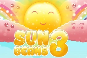 Mosolygó nap, felhők, szivárványok és a Sun Beams 3 szöveg élénk színekkel